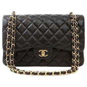 Chanel Black Lambskin Jumbo Classic with Gold Hardware